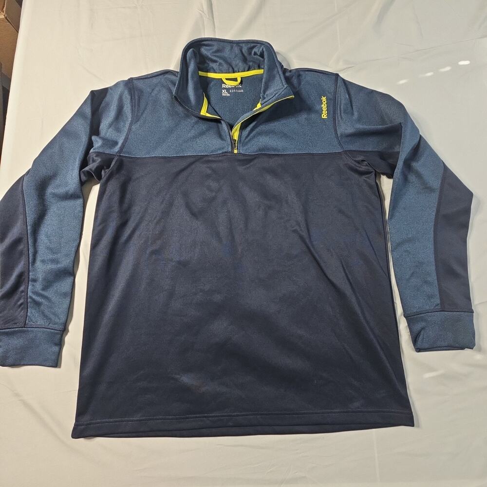 Reebok Playwarm Men's XL Blue Two-Tone Pullover Long Sleeve 1/4 Zip